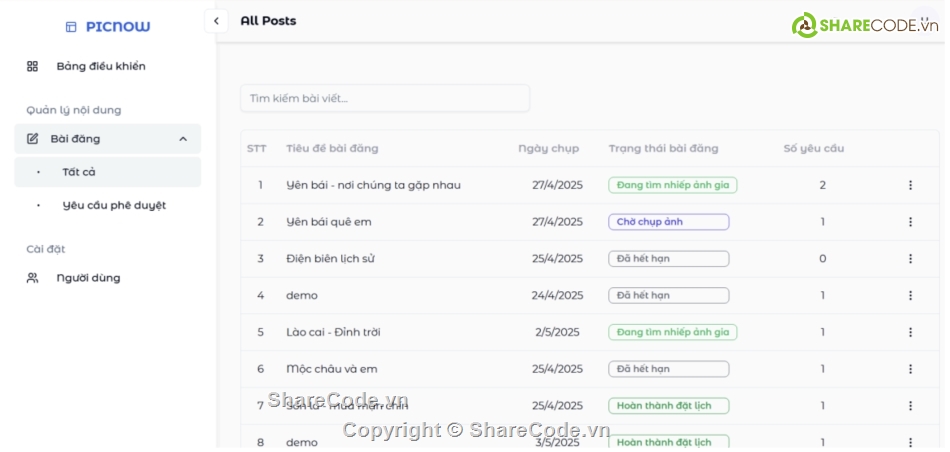 source code chụp ảnh,website đặt lịch chụp ảnh,nextjs nestjs source code,source code marketplace,thanh toán vnpay source code,dashboard admin